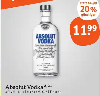 tegut Absolut Vodka0,7 l Flasche Angebot