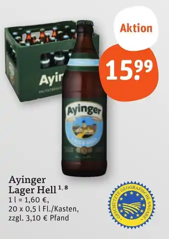 tegut Ayinger Lager Hell 20 x 0,5 l Fl. Kasten Angebot