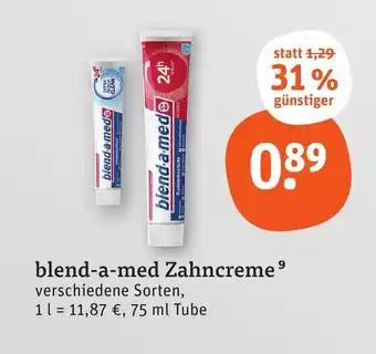 tegut blend-a-med Zahncreme 75 ml Tube Angebot