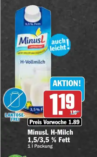 AEZ MinusL H-Milch 1 l Packung Angebot