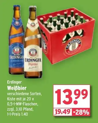 Wasgau Erdinger Weißbier 20*500ml Angebot