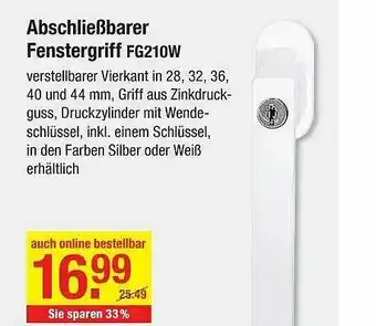 V Baumarkt Abschließbarer Fenstergriff Fg210w Angebot