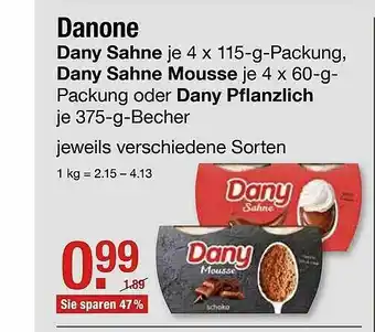 V Markt Danone Dany Sahne Oder Dany Sahne Mousse Oder Dany Pflanzlich Angebot