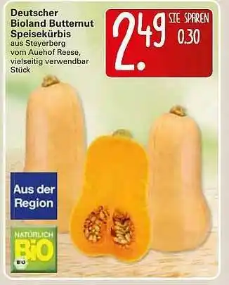 WEZ Deutscher Bioland Buttermut Speisekürbis Angebot