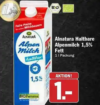 AEZ Alnatura Haltbare Alpenmilch 1.5% Fett Angebot