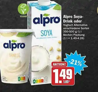 AEZ Alpro Soya-drink Oder Yoghurt Alternative Angebot