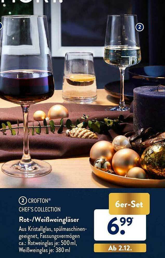 Crofton Chef's Collection Rot- Weißweingläser Angebot bei Aldi Süd
