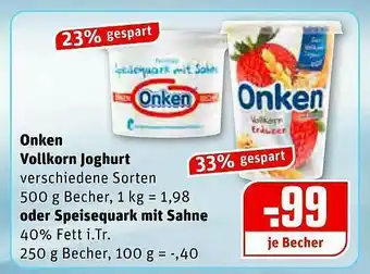 REWE Onken Vollkorn Joghurt Oder Speisequark Mit Sahne Angebot