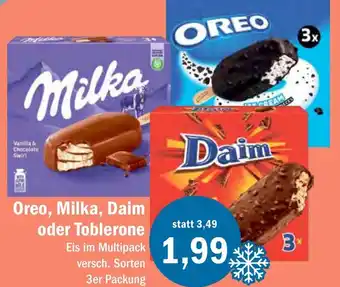 Aktiv Irma Oreo, Milka, Daim oder Toblerone Eis 3er Packung Angebot