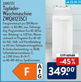 Aldi Nord Zanussi Toplader-waschmaschine Zwq61235ci Angebot