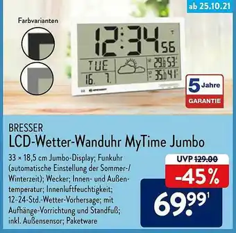 Aldi Nord Bresser Lcd-wetter-wanduhr Mytime Jumbo Angebot