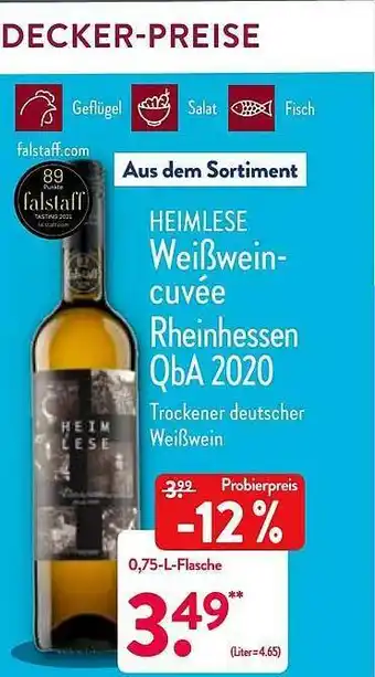 Aldi Nord Heimlese Weißweincuvée Rheinhessen Qba 2020 Angebot