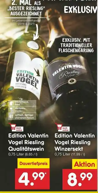 Netto Marken-Discount Edition Valentin Vogel Riseling Qualitatswein Edition Valentin Vogel Riesling Winzersekt Angebot