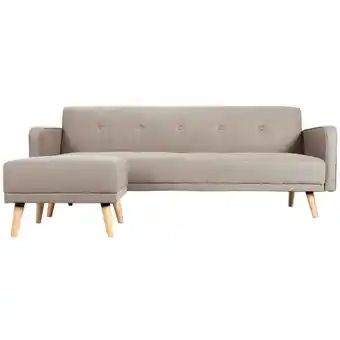 ManoMano Skandinavisches Schlaf-Ecksofa aus beigem Stoff und hellem Holz 4-Sitzer ulla - Natur Angebot