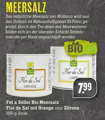 Scheck-in-Center Fet A Sóller Bio Meersalz Flor De Sal Mit Orange Oder Zitrone Angebot