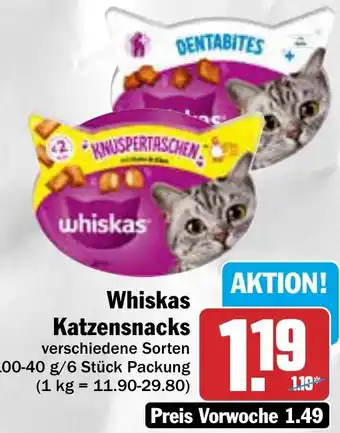 AEZ Whiskas Katzensnacks 100-40 g/6 Stück Packung Angebot