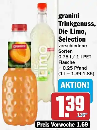 AEZ granini Trinkgenuss, Die Limo, Selection 0,75 L/1 L Angebot