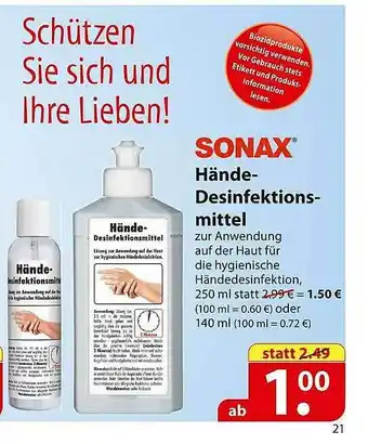 Famila Nord Ost Sonax Hände-desinfektionsmittel Angebot