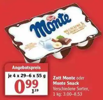 Globus Zott Monte Oder Monte Snack Angebot