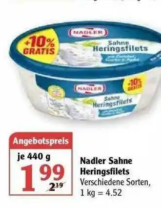 Globus Nadler Sahne Heringsfilets Angebot