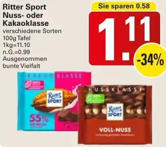 WEZ Ritter Sport Nuss oder Kakaoklasse 100g Tafel Angebot