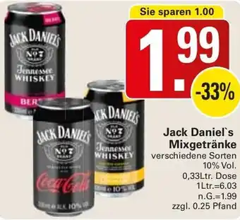 WEZ Jack Daniel's Mixgetränke 0,33Ltr. Dose Angebot