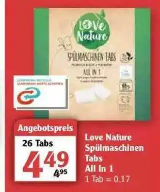 Globus Love Nature Spülmaschinen Tabs All In 1 Angebot