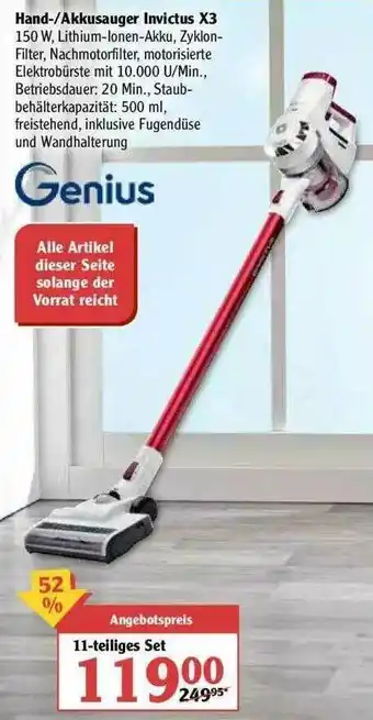 Globus Hand- Akkusauger Invictus X3 Genius Angebot