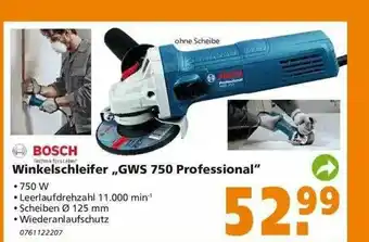 Globus Baumarkt Bosch Winkelschleifer „gws 750 Professional” Angebot