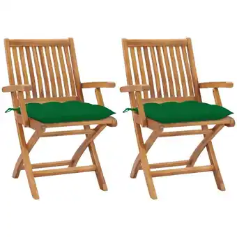 ManoMano 2 Stk. Gartenstühle, Gartensessel, Gartengarnitur, Balkonstühle mit Grünen Kissen Massivholz Teak LLOAQ638119 Maisonchic Angebot