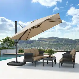 ManoMano 2.7 x 2.7 m Economical Patio Umbrella Swivel Rectangle Outdoor Umbrellas, Beige - Purple Leaf Angebot