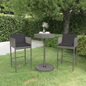 ManoMano 3-tlg. Gartenbar-Set Bartisch Set Gartenmöbel - Bistrotisch mit 2 Stühlen mit Kissen Poly Rattan Grau BV242919 Bonnevie Angebot