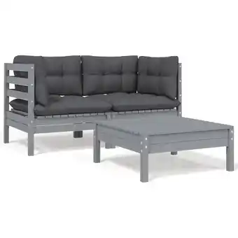 ManoMano Bonnevie - 3-tlg. Garten-Lounge-Set,Gartenmöbel-Set mit Kissen Grau Kiefer Massivholz vidaXL Angebot