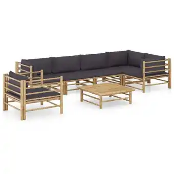 ManoMano 7-tlg. Garten-Lounge-Set Gartenmöbel-Set Terrassen-Sitzgruppe mit Dunkelgrauen Kissen Bambus ZDEH33590 Maisonchic Angebot