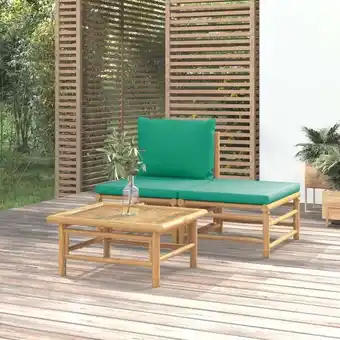 ManoMano Maisonchic - 3-tlg. Garten-Lounge-Set Gartenmöbel Set Sitzgruppe Essgruppe mit Grünen Kissen Bambus DE48541 Angebot