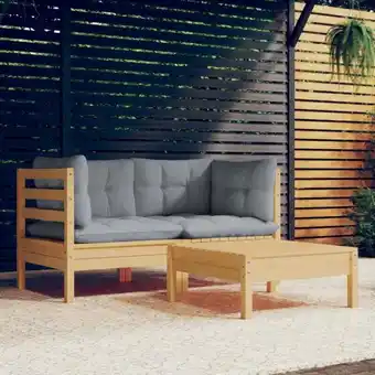 ManoMano Maisonchic - 3-tlg. Gartenmöbel Set Sitzgruppe Essgruppe mit Grauen Kissen Kiefernholz DE22581 Angebot