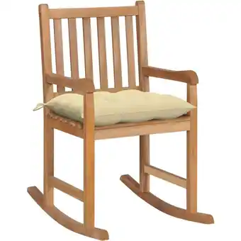 ManoMano Schaukelstuhl Relaxstuhl Liegesessel mit Cremeweißem Kissen Massivholz Teak DE89723 Angebot