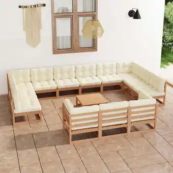 ManoMano 14-tlg. Garten-Lounge-Set,Gartenmöbel-Set Kissen Honigbraun Kiefer Massivholz vidaXL Angebot