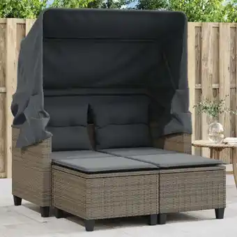 ManoMano Bonnevie - Gartensofa 2-Sitzer mit Dach und Hockern Grau Poly Rattan vidaXL68544 Angebot