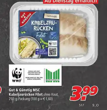 Marktkauf Gut & Günstig Msc Kabeljaurücken Filet Angebot