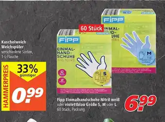 Marktkauf Kuschelweich Weichspüler Fipp Einmalhandschuhe Nitril Weiß Oder Violettblau Größe S M Oder L Angebot