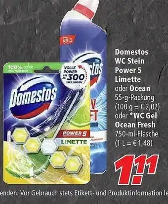 Marktkauf Domestos Wc Stein Power 5 Limette Oder Ocean Oder Wc Gel Ocean Fresh Angebot