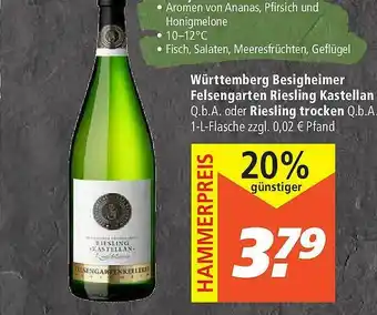 Marktkauf Württemberg Besigheimer Felsengarten Riesling Kastellan Q.b.a. Oder Riesling Trocken Angebot