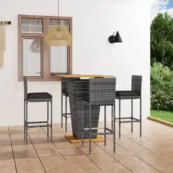 ManoMano 5-tlg. Gartenbar-Set Bartisch Set Gartenmöbel - Bistrotisch mit 4 Stühlen mit Kissen Poly Rattan Grau BV954551 Bonnevie Angebot