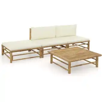 ManoMano Maisonchic - 4-tlg. Garten-Lounge-Set Gartenmöbel-Set Terrassen-Sitzgruppe mit Cremeweißen Kissen Bambus ZDEH65499 Angebot