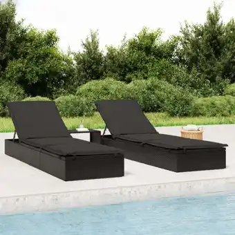 ManoMano 2 Stk. Sonnenliegen，Liegestuhl，Relaxliege mit Tisch Schwarz Poly Rattan NCEIN91351 BonneVie Angebot