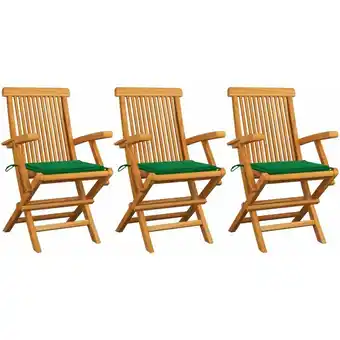 ManoMano 3er Set Gartenstühle Gartensessel - Balkonstühle mit Grünen Kissen Massivholz Teak BV519244 Bonnevie Angebot