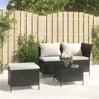 ManoMano Maisonchic - 3-tlg. Garten-Lounge-Set Gartenmöbel Set Sitzgruppe Essgruppe mit Kissen Schwarz Poly Rattan DE74631 Angebot