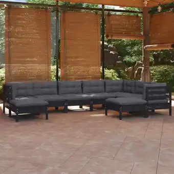 ManoMano 9-tlg. Garten-Lounge-Set Gartenmöbel Set Sitzgruppe Essgruppe mit Kissen Schwarz Kiefer Massivholz DE87276 Angebot