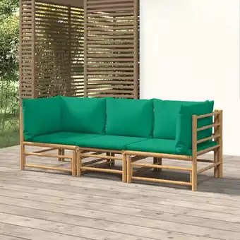 ManoMano 3-tlg. Garten-Lounge-Set, Gartenmöbel, Sitzgruppe Gartenset mit Grünen Kissen Bambus LLOAQ783619 Maisonchic Angebot